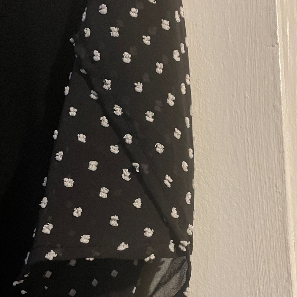 Anne Klein Black Blouse with Sheer Polka Dot Sleeves - Picture 3 of 4